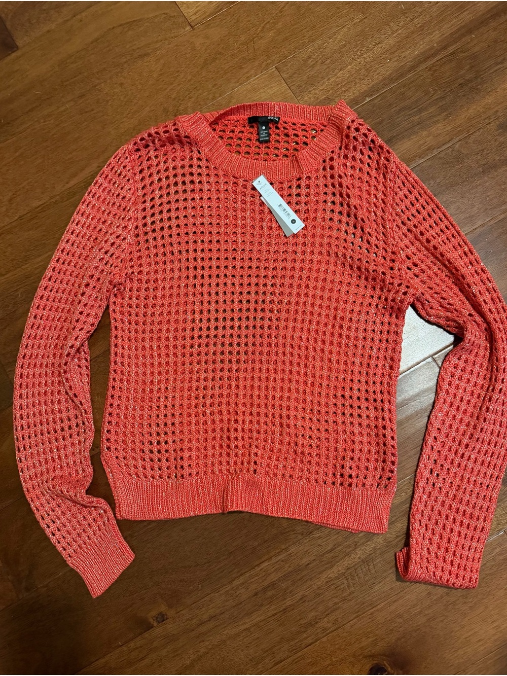NWT Aqua Coral Metallic Crochet Open-Knit Sweater